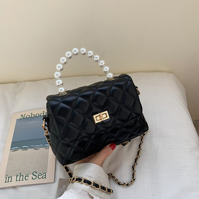 

Summer small fragrance bag female 2019 new wave fashion pearl portable wild chain shoulder slung small square bag
