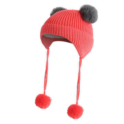 

Cute Kids Boys Girls Winter Warm Fleece Beanies Cap Pompom Knitted Hats
