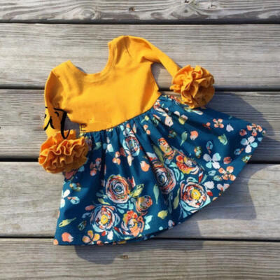 

US Autumn Toddler Kid Girl Flower Princess Ruffle Long Sleeve Tutu Dress Clothes