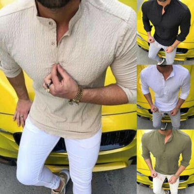 

Stylish Tops Mens Luxury Long Sleeve Casual Plain Shirt Slim Fit Dress Shirts