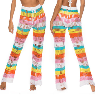 

Womens Cover Up Pants Sexy Hollow Out Crochet High Waist MeshSwimsuits Pants