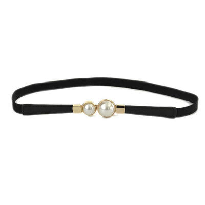 

Fashion Women Elastic Faux Pearl Thin Skinny Waistband Waist Belt Dress Decor
