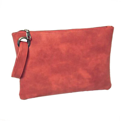 

Fashion Women Solid Color Faux Leather Wristlet Zipper Large Envelope Clutch Bag