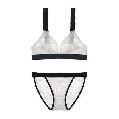 

Sexy Lace Unlined Thin Vest Triangle Cup Seamless Lingerie Wide shoulder Push Up Bra Adjusted-Straps Hollow Out Floral Underwear