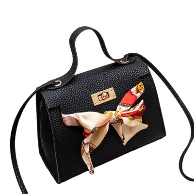 

Women Solid Color Ribbon Bow Handbag Turn Lock Faux Leather Crossbody Sling Bag