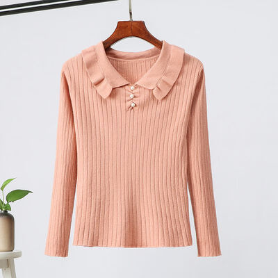 

Korean Style Solid Color Pearl Decoration Sweater Fashion Sweet Long-sleeved Womens Knit Pullover