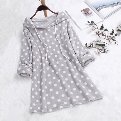 

Gobestart Womens Oversized Dot Printing Front Hooded Cardigan Blouse Top