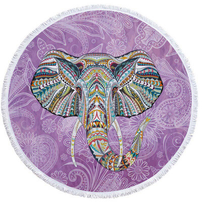 

OCHINE Diameter 150cm Summer Swimming Bath Towel Elephant Pattern Round Microfiber Fringed Mat Carpet Blanket Shooting Props