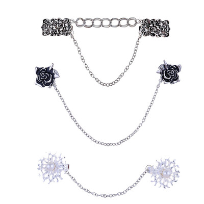 

3pcsset Sweater Shawl Clips Cardigan Dresses Pin Women Girls Floral Collar Clip with Chain