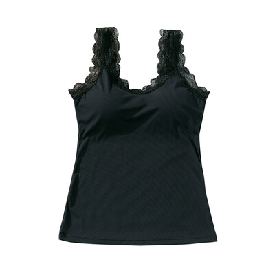 

Summer Women Sexy Sleeveless Female Padded Short O Neck Solid Lace Patchwork Slim Vest Women