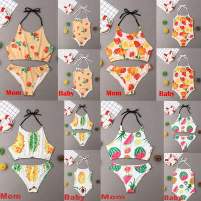

US Women Kids Girls Fruit Print Bandage Bikini Sets Swimsuit One Piece Swimwear