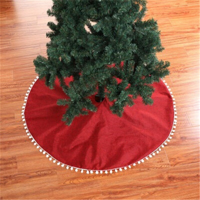 

Whtie Pom Balls Christmas Tree Skirt Linen Cloth Nylon Clasp Closure Xmas Tree Apron Holiday Party Decorations