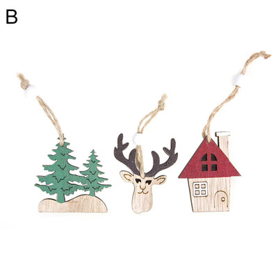 

3Pcs Hanging Wooden Christmas Tree Cabin Elk Car Ornament Home Mall Window Decor