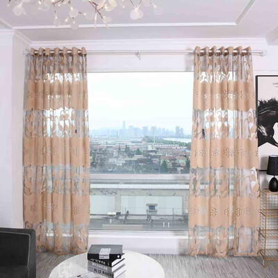 

Gobestart Leaves Curtain Tulle Window Treatment Voile Drape Valance 2 Panel Fabric