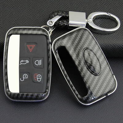 

1x Black Carbon Fiber Key Fob Chain Ring Cover Case Holder For Jaguar Land Rover