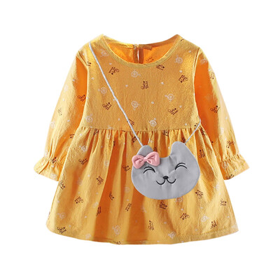

Baby Girls Dress Sets Kids Five-pointed Star Print Pattern Longs Sleeve Dresses With Bag 2Pcs Casual Sundress