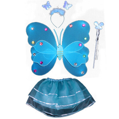 

4Pcs Fairy Princess Kids Costume Sets Butterfly Wings Wand Headband Tutu Skirt Photography Props