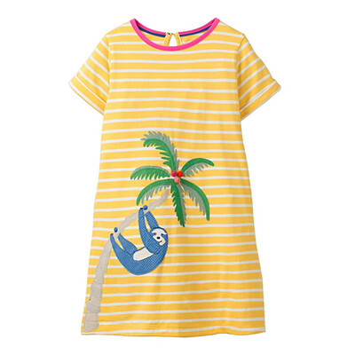 

Baby Girl Dress Summer Casual Baby Girls Cartoon Printed Striped Dress Cotton Kids Toddler Short Sleeve Sundress