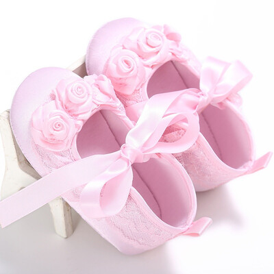 

Baby Girls First walker shoes Silk Face Flower Bowknot Soft Bottom Princess Kids Shoes for 0-18M