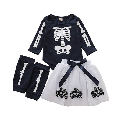 

Newborn Baby Girl Boy Long Sleeve Halloween Skull Print RomperSkirtLeg Warmer 3pcs Set