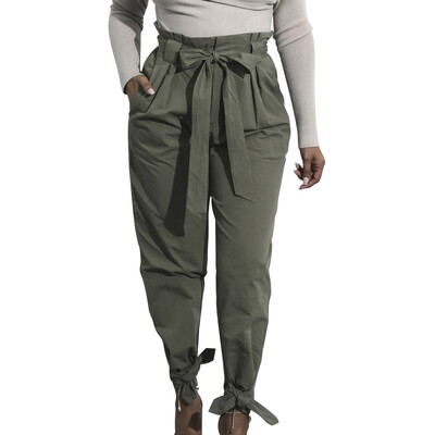 

Women Girl Bowknot Bandage High Waist Casual Pencil Pants Solid Color Trousers