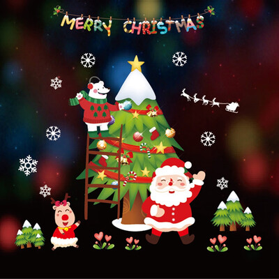 

2020 New Merry Christmas Window Shop Wall Sticker Decals Snowflake Santa Claus Home Wall Art Xmas Decor