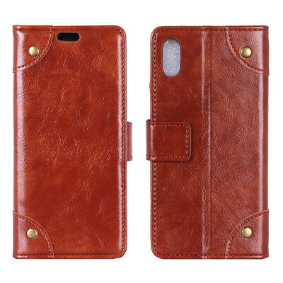 

MOONCASE Apple iPhone XS Max Copper Buckle Napa Leather Case - Brown