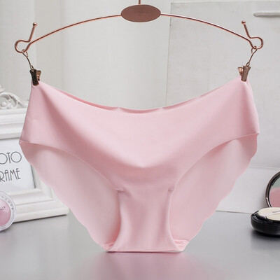 

Women Sexy Low-Rise Briefs Ice Silk Seamless Wavy Edge Breathable Panties Solid Color Plus Size Briefs
