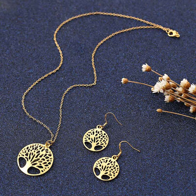

Creation Gold Color Tree Of Life Jewelry Bridal Set Necklace Earring Totem Gift Wife Girl Wedding Jewellery