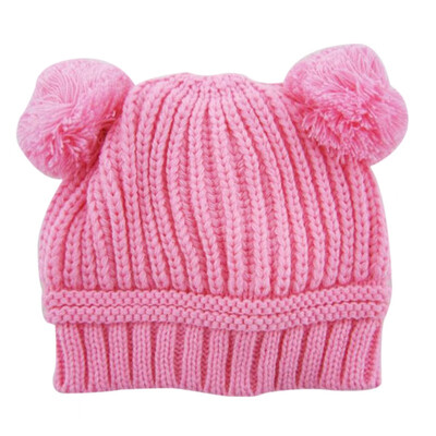 

Toddler Children Caps Baby Caps Boys Girls Dual Ball Knitted Crochet Beanie Hairball Ear Baby Hats S08