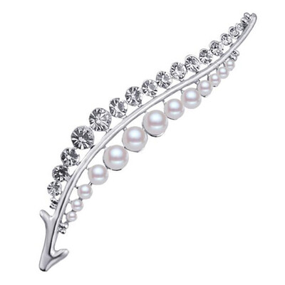 

2019 Fashion Simulated-Pearl Jewelry Luxurious Silver Color Pin Rhinestone Begonia Leaves Brooches For Women free shipping