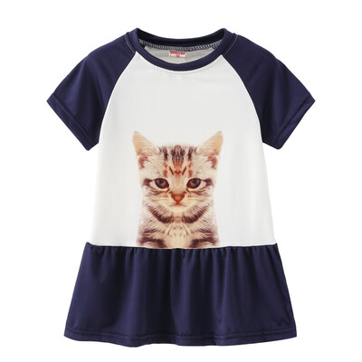 

Summer Casual Baby Girls Short Sleeve Animal Cat Pattern Dress Kids Toddler Princess Sundress