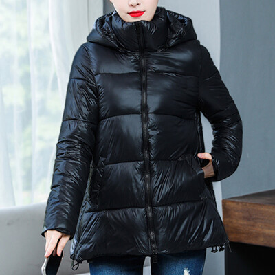 

Tailored Fashion Women Winter Warm Hooded Cotton Winter Jacket Solid Long-Sleeved Coat