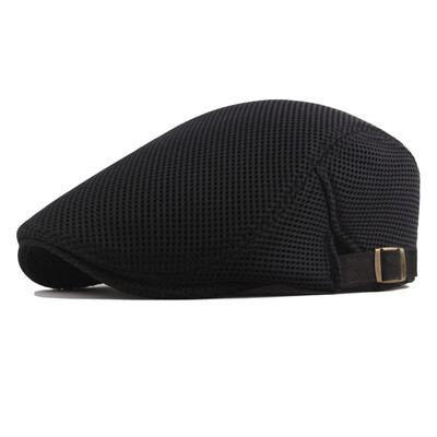 

Men Summer Breathable Mesh Beret Cap Solid Color Adjustable Newsboy Ivy Cap Flat Hat