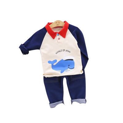 

0-4T Spring Autumn Casual Baby Long Sleeve Cartoon Printing Top And Jeans Kids Two-piece Outfit Set