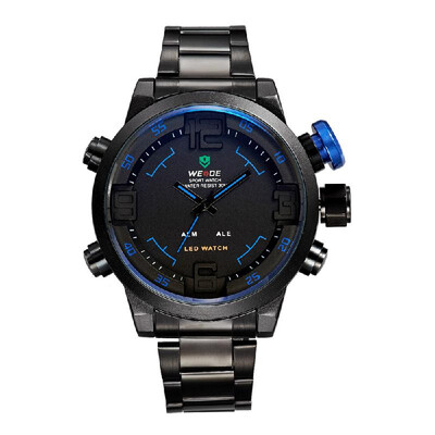 

WEIDE WH2309 Dual Display Two Movement Quartz Digtal Men Watch 3ATM Waterproof LED Backlight Dual Time Zone Week Alarm Month Calen