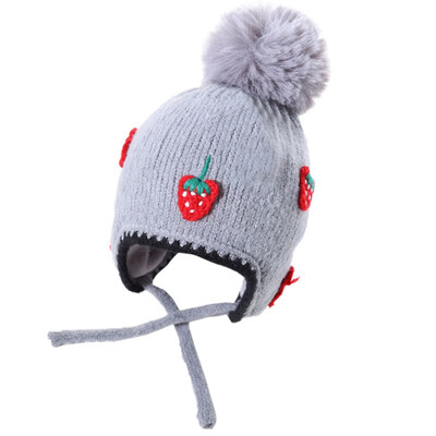 

5 Colors Cute Baby Hat with Strawberry Knitted Winter Bonnet Infant Baby Cap Solid Kids Hats for Boys Girls 6-24M