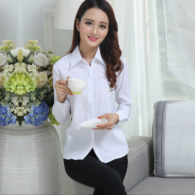 

WEIXINBUY Women Long-Sleeved White Shirt Female Chiffon Shirt Slim Workwear OL Blouse Tops J2