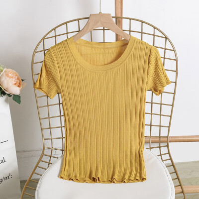 

Women Summer Round Neck Solid Loose Short Sleeve Casual Simple Knit Wild T-Shirt Basic Outwear Tops