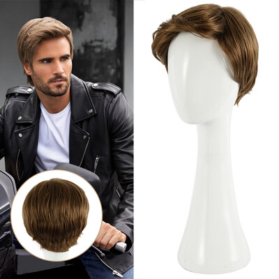 

Mens Fashion Short Wig Mens Brown High Temperature Wire Material Wig with Hair Net