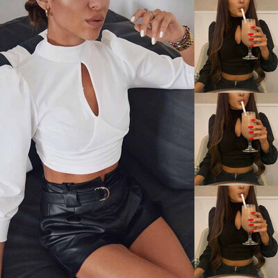 

Fashion Women Ladies Long Sleeve Ruffle Bodycon Shirt Blouse Casual Crop Tops