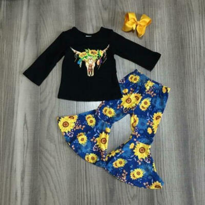 

3PCS Toddler Baby Girl Tracksuit Clothes Cotton T-shirt Sunflower Pants Outfits