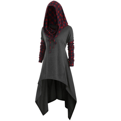 

Plus Size Plaid Front Pocket Dip Hem Hoodie
