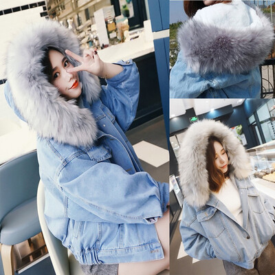 

Toponeto Women Warm Denim Short Coat Collar Jacket Slim Winter Hooded Outwear Coats