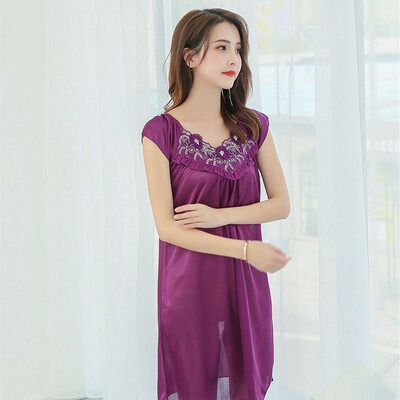 

Ladies Embroidered Sexy Ice Silk Nightdress Simulation Silk Home Service