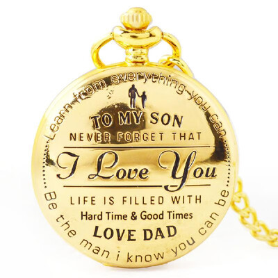 

To My Son I Love You Retro Series Pocket Watch Quartz Watches Pendent Necklace Watch Chain Best Christmas Gift for Children