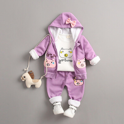 

Baby Girl Long Sleeve Thicken Cartoon Pig Print Autumn T-shirt Hoodie Sweatshirt Trousers Casual Outfits