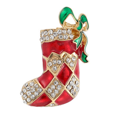 

New Year Fashion Christmas Boots Brooch Santa Claus Shoes Carriage Rhinestone Brooch Jewelry For Christmas Color Stone Brooch