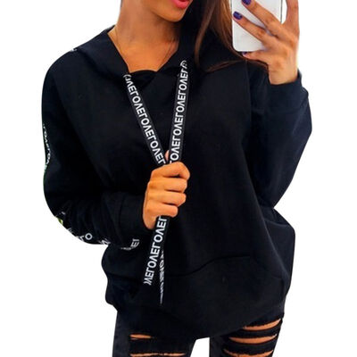 

Printed lettering womens fashion comfortable blouse pullover hoodie printed lettering long sleeve casual warm autumn blouse