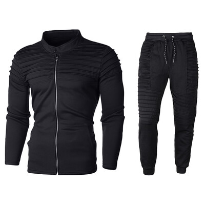 

Toponeto Mens Autumn Solid Zipper Sweatshirt Top Pants Sets Sports Suit Tracksuit